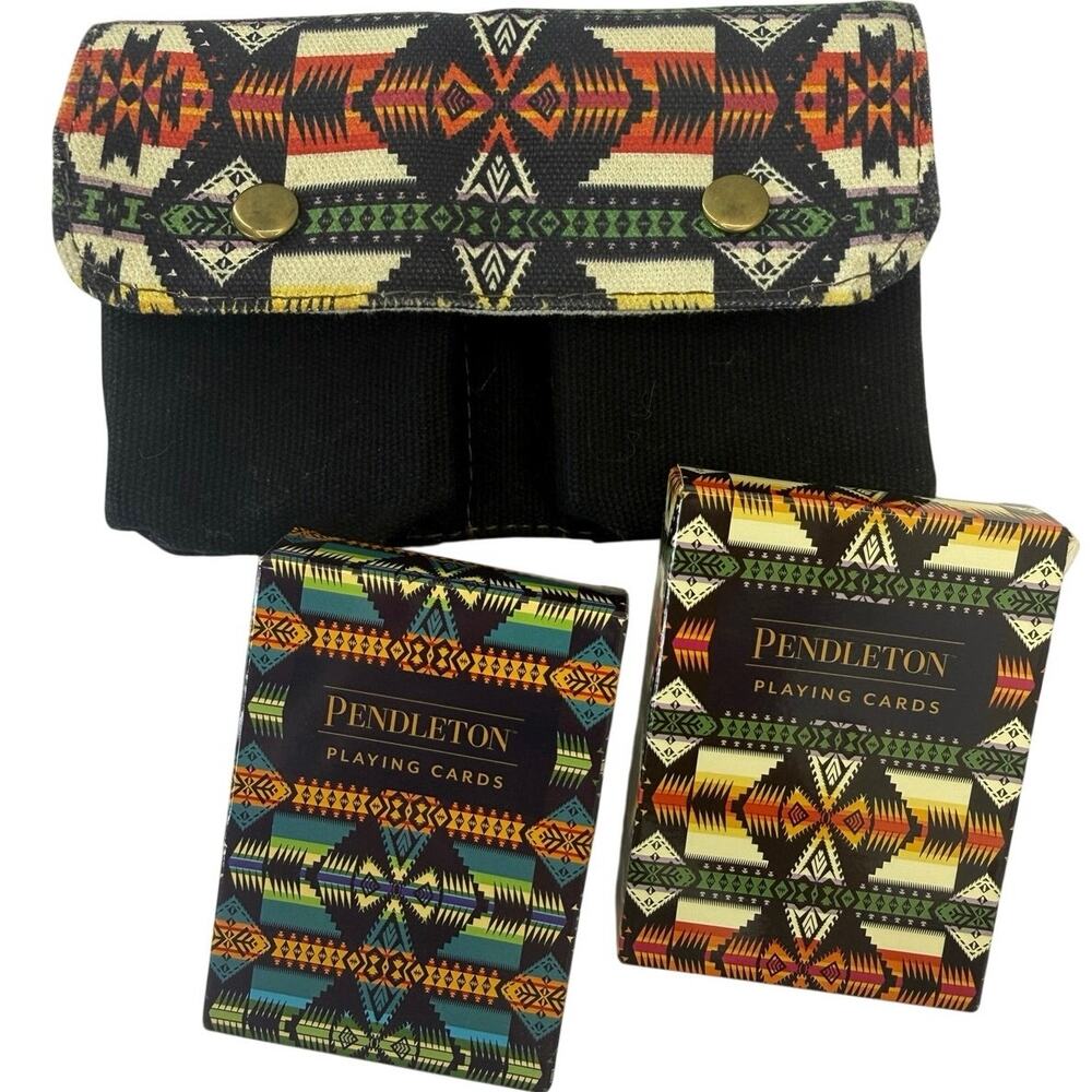 Pendleton Playing Cards 2 Deck Set Snap Close Canvas Storage Pouch
